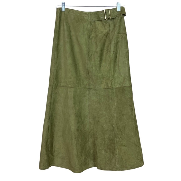 Worth Dresses & Skirts - Vintage Worth 100% Leather Long Olive Green Suede Skirt